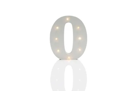 Decorative Number Zero with Embedded LED Lights Over White Background Stock Photos