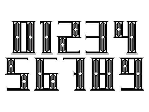 Decorative numbers isolated on white background.Vector numerals. Stock Illustration