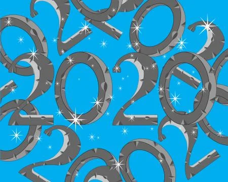 Decorative numerals 2020 patterns on turn blue background Stock Illustration
