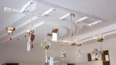 Decorative objects hanging from the ceiling Stock Footage 68991297