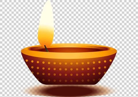Decorative oil lamp is glowing in vector with dotted bowl, teardrop flame on Stock Illustration