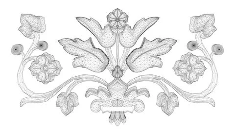 Decorative ornament wireframe made of black lines isolated on white backgroun イラスト素材