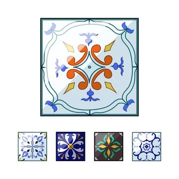Decorative ornamental ceramic tile pattern design collection Stock Illustration