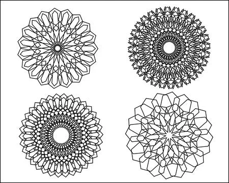 Decorative ornamental geometric circles with complex layered line Stock Illustration
