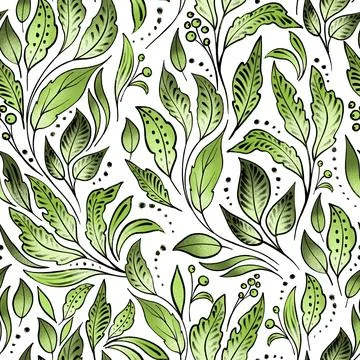 Decorative ornamental green seamless pattern with leaves Stock Illustration