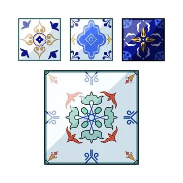 Decorative ornamental tile patterns illustrating traditional ceramic art 스톡 일러스트