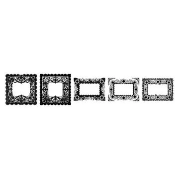 Decorative ornate frames in silhouette against a white background for vinta.. 库存插图