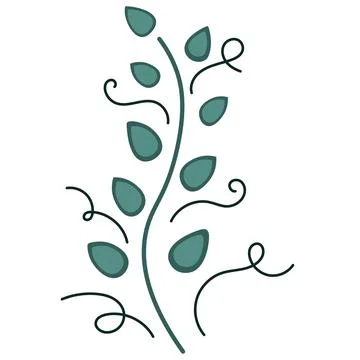 Decorative ornate twig Herbal vector flat pattern with green leaves. Decorati Illustrazione stock