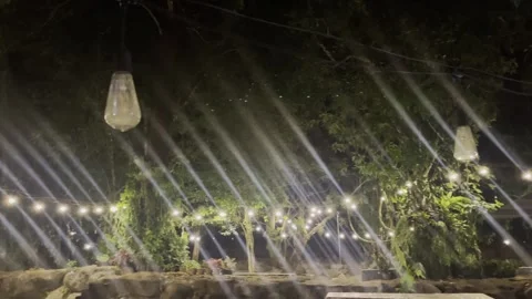 Decorative outdoor string light bulb hanging on tree. Outdoor Bar Party. 스톡 동영상 282760802