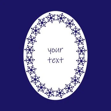 Decorative oval frame for web cards. Stylized snow flakes creative ornamental Stock Illustration