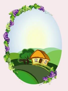 Decorative oval grapes border Stock Illustration