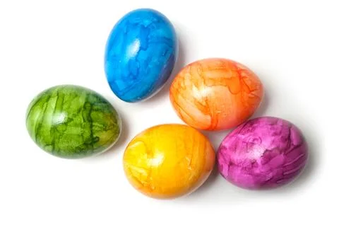 Decorative painted easter eggs on white background Foto stock