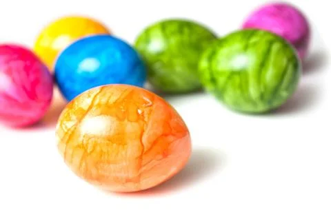 Decorative painted easter eggs on white background 库存照片