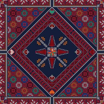Decorative Palestinian seamless pattern in colors traditional Tatreez Foto stock