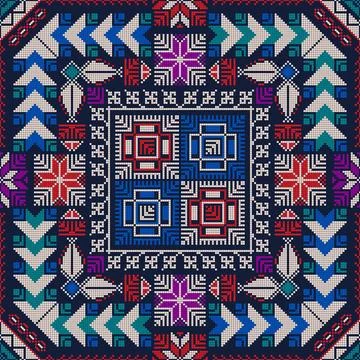Decorative Palestinian seamless pattern in colors traditional Tatreez Foto stock