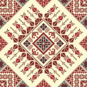 Decorative Palestinian seamless pattern in colors traditional Tatreez Foto stock