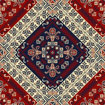 Decorative Palestinian seamless pattern in colors traditional Tatreez Foto stock