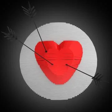 Decorative panel target designed like a heart with arrows. 3D illustration Stock Illustration