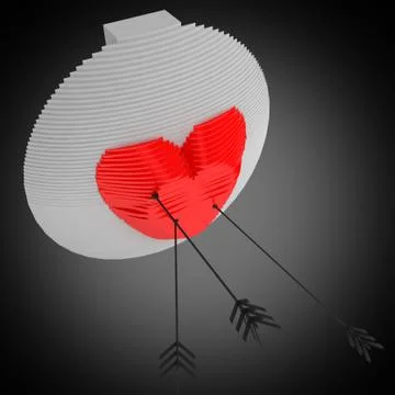 Decorative panel target designed like a heart with arrows. 3D illustration Stock Illustration