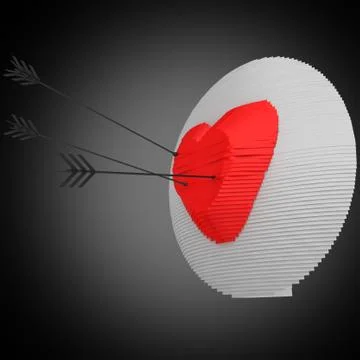 Decorative panel target designed like a heart with arrows. 3D illustration Stock Illustration