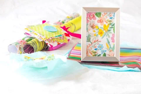 Decorative papers on top of a sheet Stock Photos