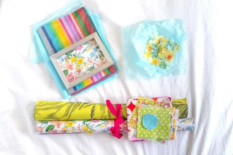 Decorative papers on top of a sheet Stock Photos
