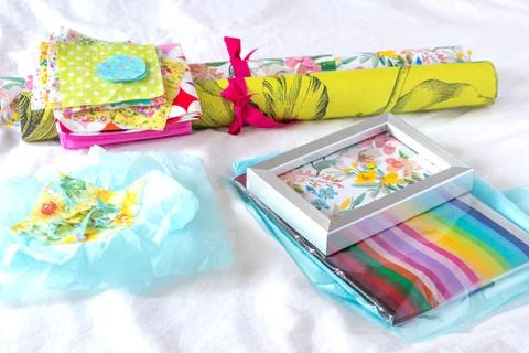 Decorative papers on top of a sheet Stock Photos