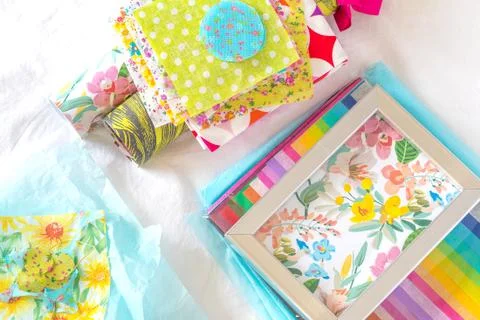 Decorative papers on top of a sheet Stock Photos