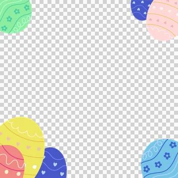 Decorative pastel Easter eggs are framing transparent background in flat design, Stock Illustration