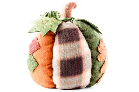 Decorative patchwork pumpkin isolated on white background. Thanksgiving conce Foto stock