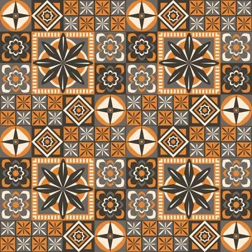 Decorative patchwork seamless vector pattern, orange  brown mosaic Stock Illustration