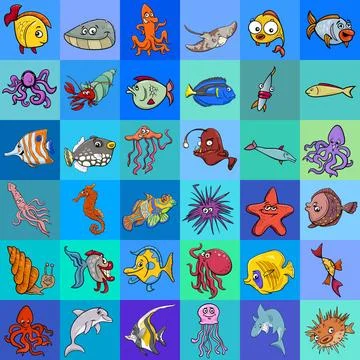 Decorative pattern cartoon graphic design Cartoon Illustration of Sea Life... Stock Photos