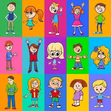 Decorative pattern design with kids characters Cartoon Illustration of Pat... Foto stock