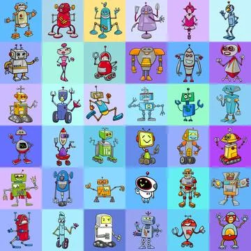 Decorative pattern design with robots Cartoon Illustration of Robots Fanta... Stock Photos
