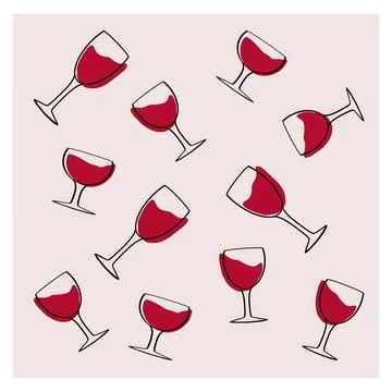 Decorative pattern featuring wine glasses with red liquid on a light background Illustrazione stock