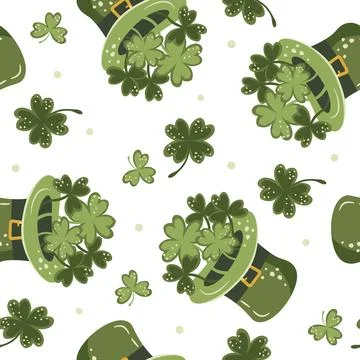 Decorative pattern saint patrick hand drawn hat with clover Stock Illustration