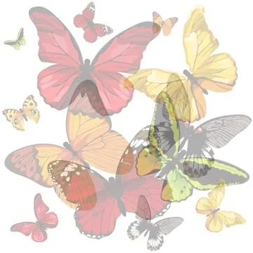 Decorative pattern of translucent multicolored butterflies Stock Illustration