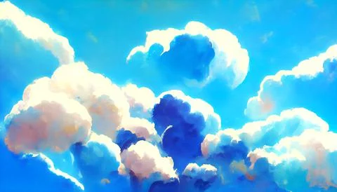 Decorative pattern white clouds blue sky painting watercolor background. Stockillustratie
