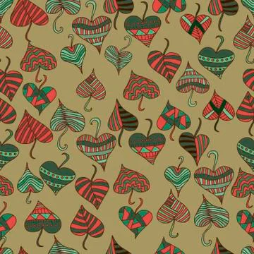 Decorative, patterned leaves, in a red green brown color, on a 스톡 일러스트