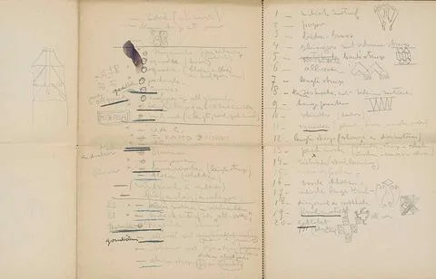 Decorative patterns. Loose leaf with drawings and notes between leaves 41 ... Stock Photos