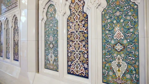 Decorative patterns in the Sultan Qaboos Grand Mosque, Oman Stock Footage 99268215