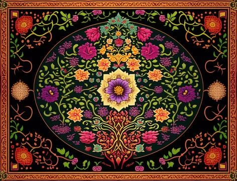 A Decorative Persian Rug with Spring Patterns 스톡 일러스트