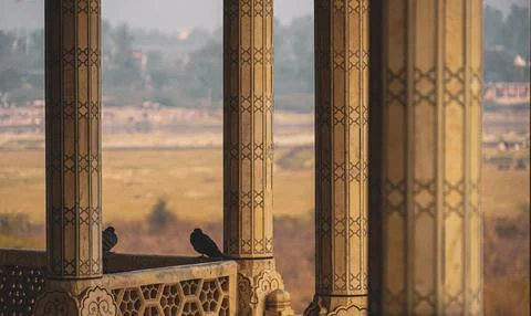 Decorative pillars and doves Stockfoto's