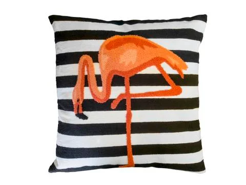 Decorative pillow with pattern of flamingo. Stockfoto's