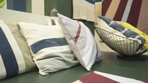 Decorative pillows with geometric patterns Stock Footage 273141864