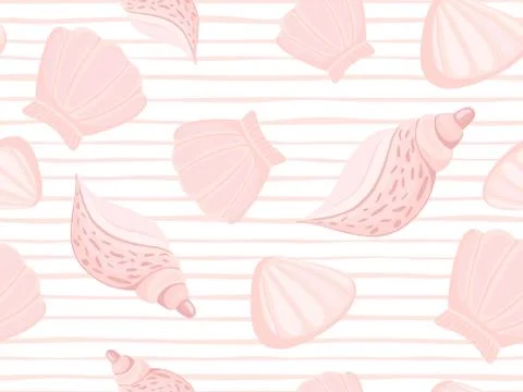 Decorative pink seashells stripe vector seamless pattern. イラスト素材