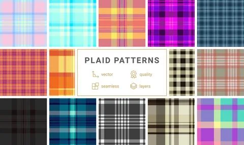 Decorative plaid pattern bundle for autumn gift wrap. Coordinated tartan de.. Stock Illustration