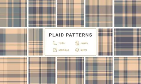 Decorative plaid pattern bundle for autumn gift wrap. Coordinated tartan desi Stock Illustration