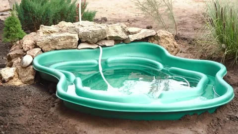 Decorative pool is located in the garden 스톡 동영상 142345296