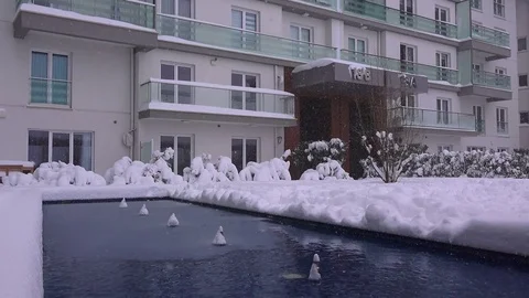Decorative pool in winter Stock Footage 71267912